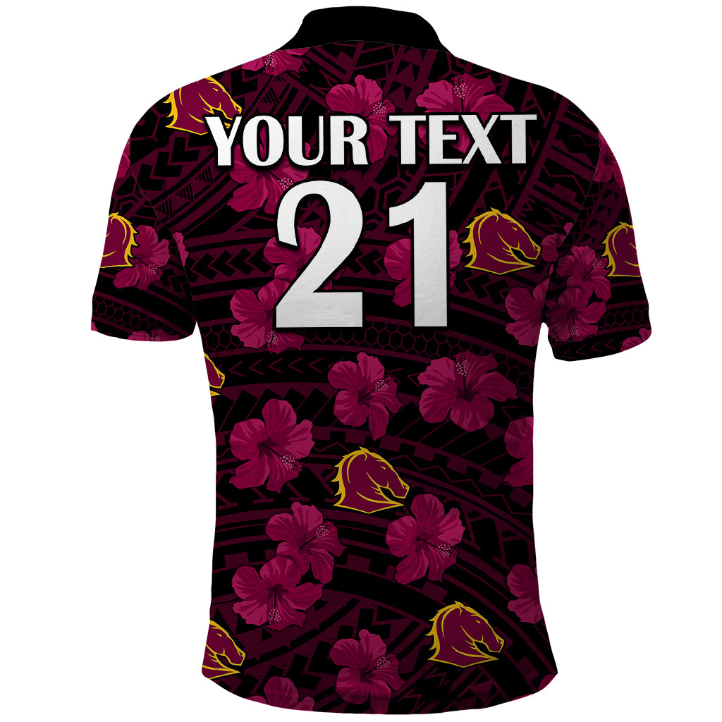 (Custom Text And Number) Broncos Rugby Polo Shirt Polynesian Style With Hibiscus LT9 - Vibe Hoodie Shop