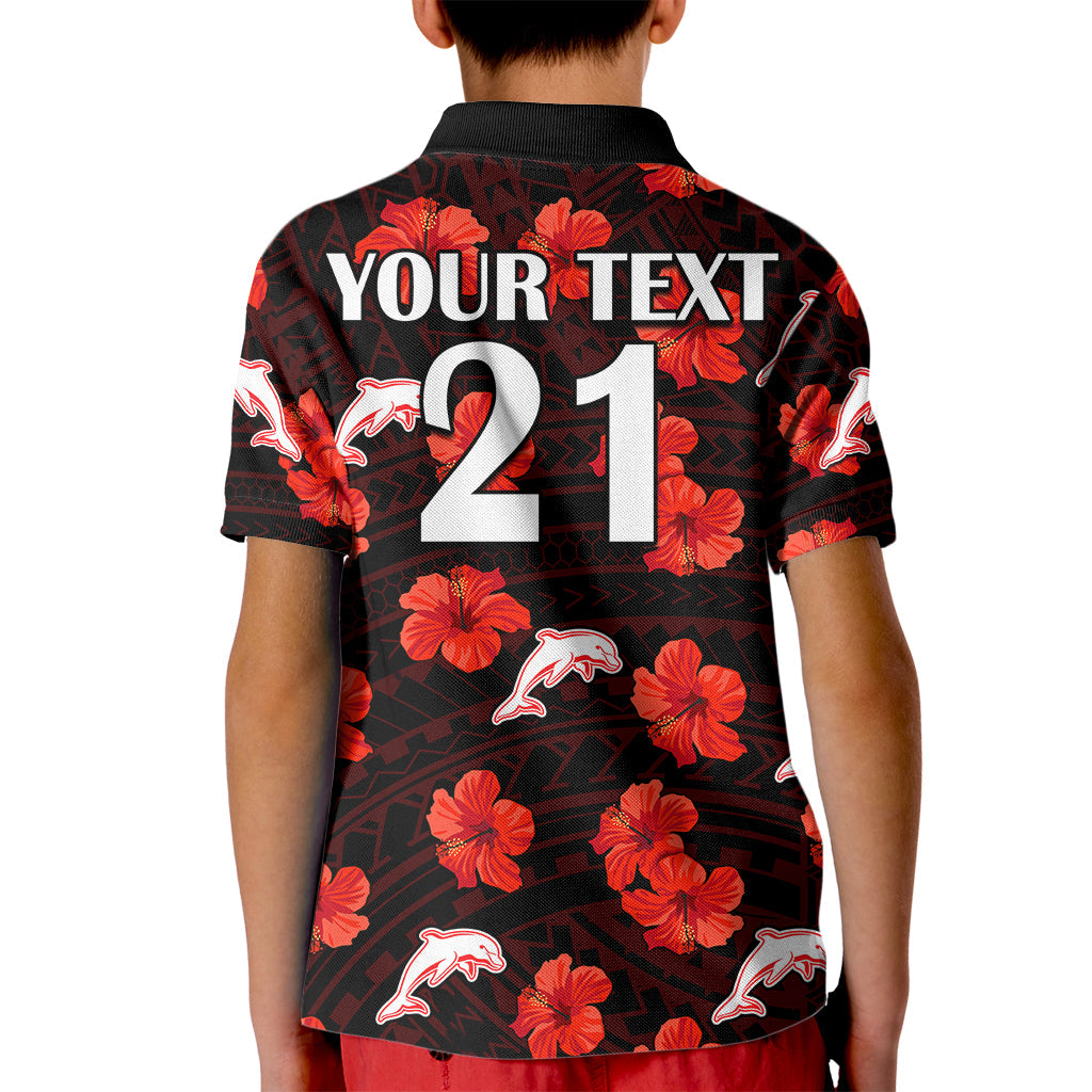 custom-text-and-number-dolphins-rugby-kid-polo-shirt-polynesian-style-with-hibiscus