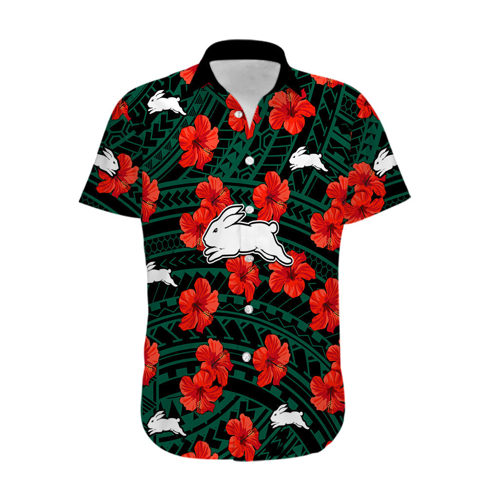 Rabbitohs Rugby Hawaiian Shirt Polynesian Style With Hibiscus - Vibe Hoodie Shop