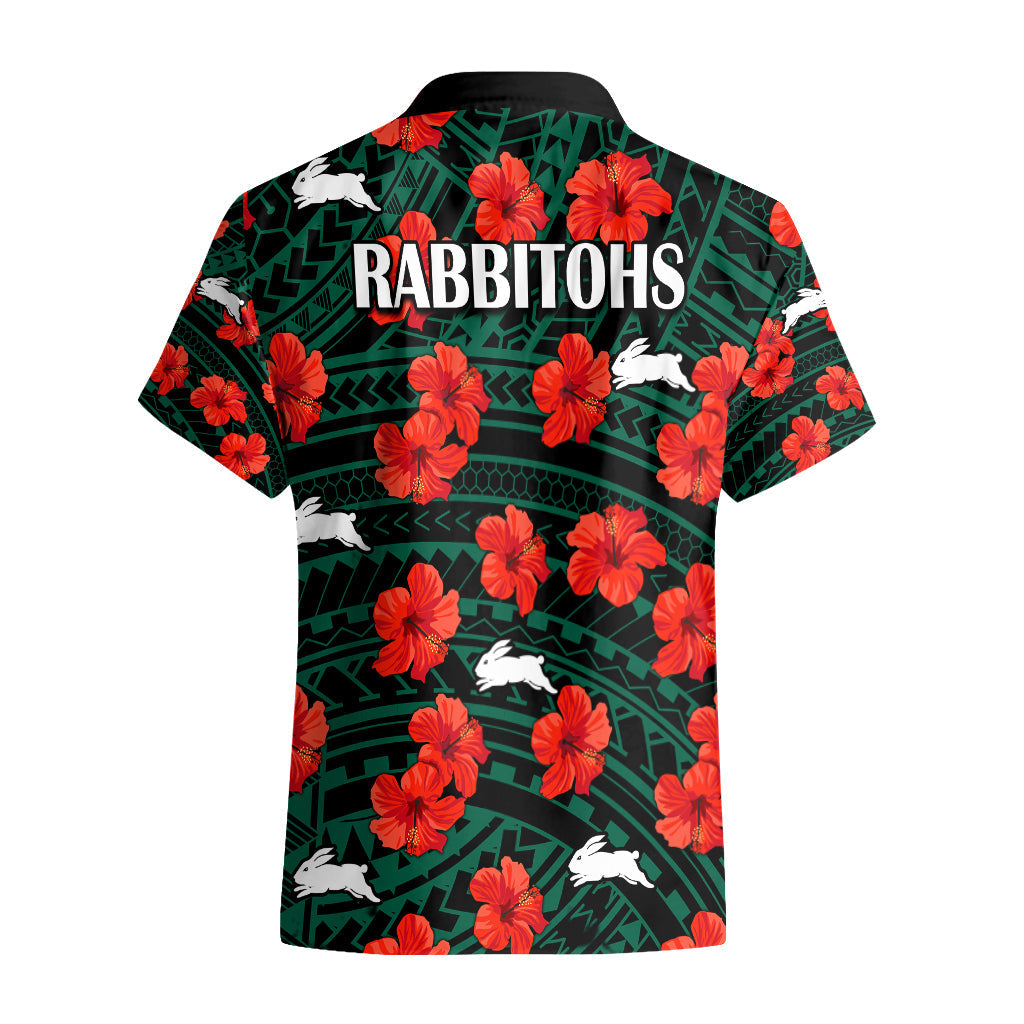 Rabbitohs Rugby Hawaiian Shirt Polynesian Style With Hibiscus - Vibe Hoodie Shop