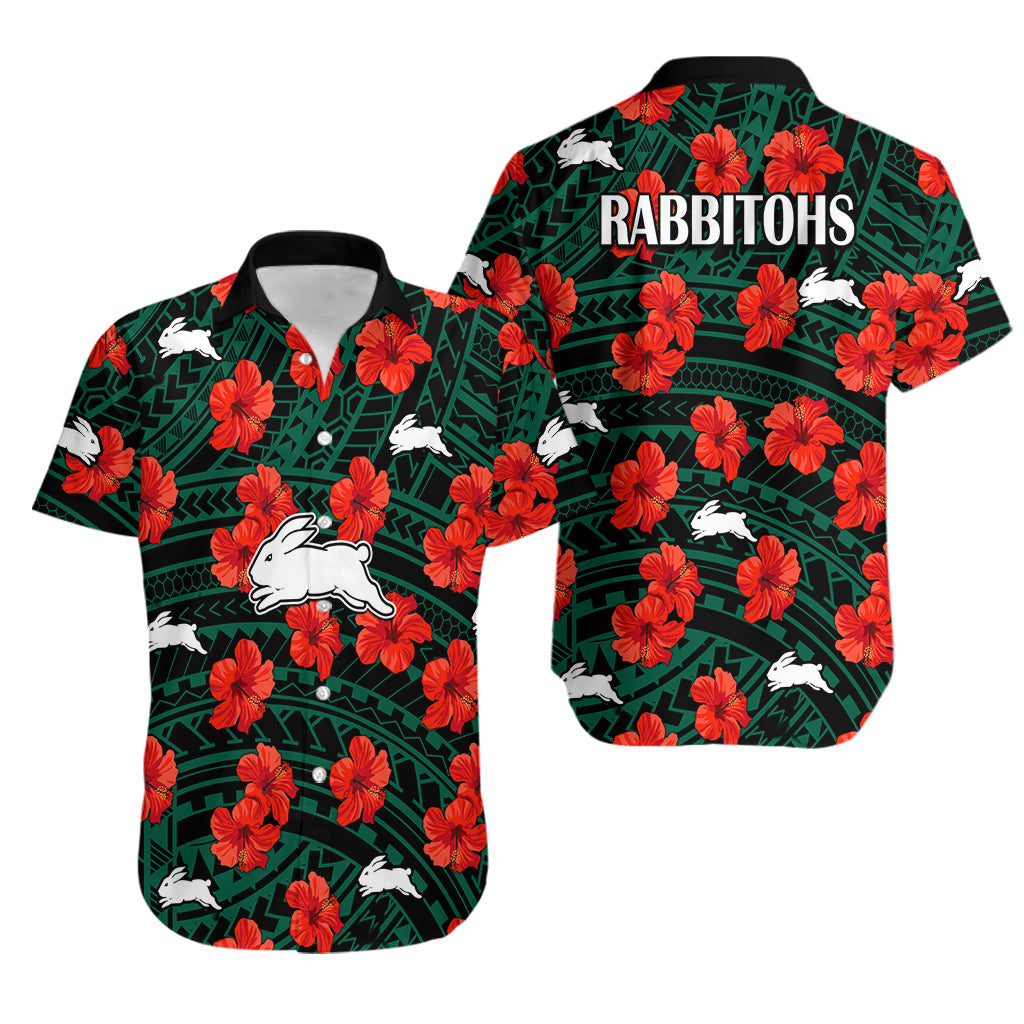 Rabbitohs Rugby Hawaiian Shirt Polynesian Style With Hibiscus - Vibe Hoodie Shop