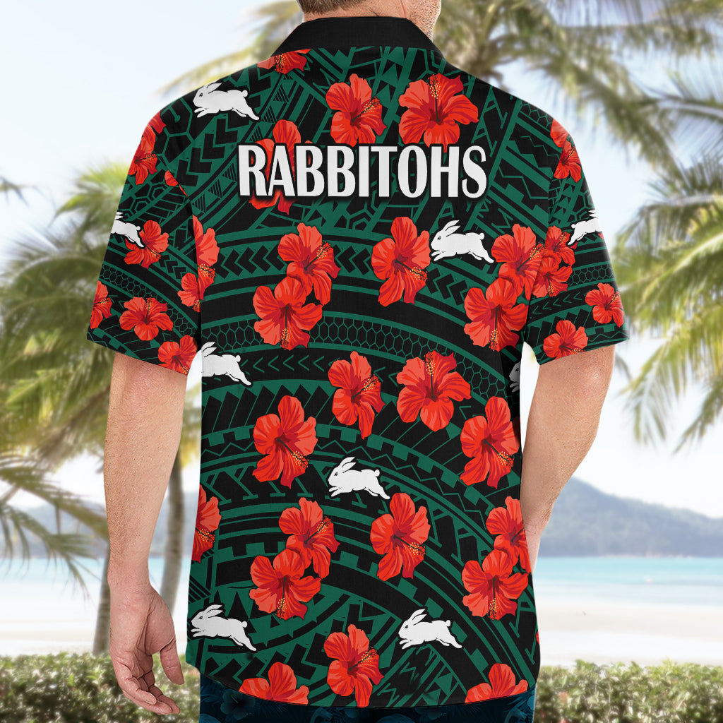 Rabbitohs Rugby Hawaiian Shirt Polynesian Style With Hibiscus - Vibe Hoodie Shop