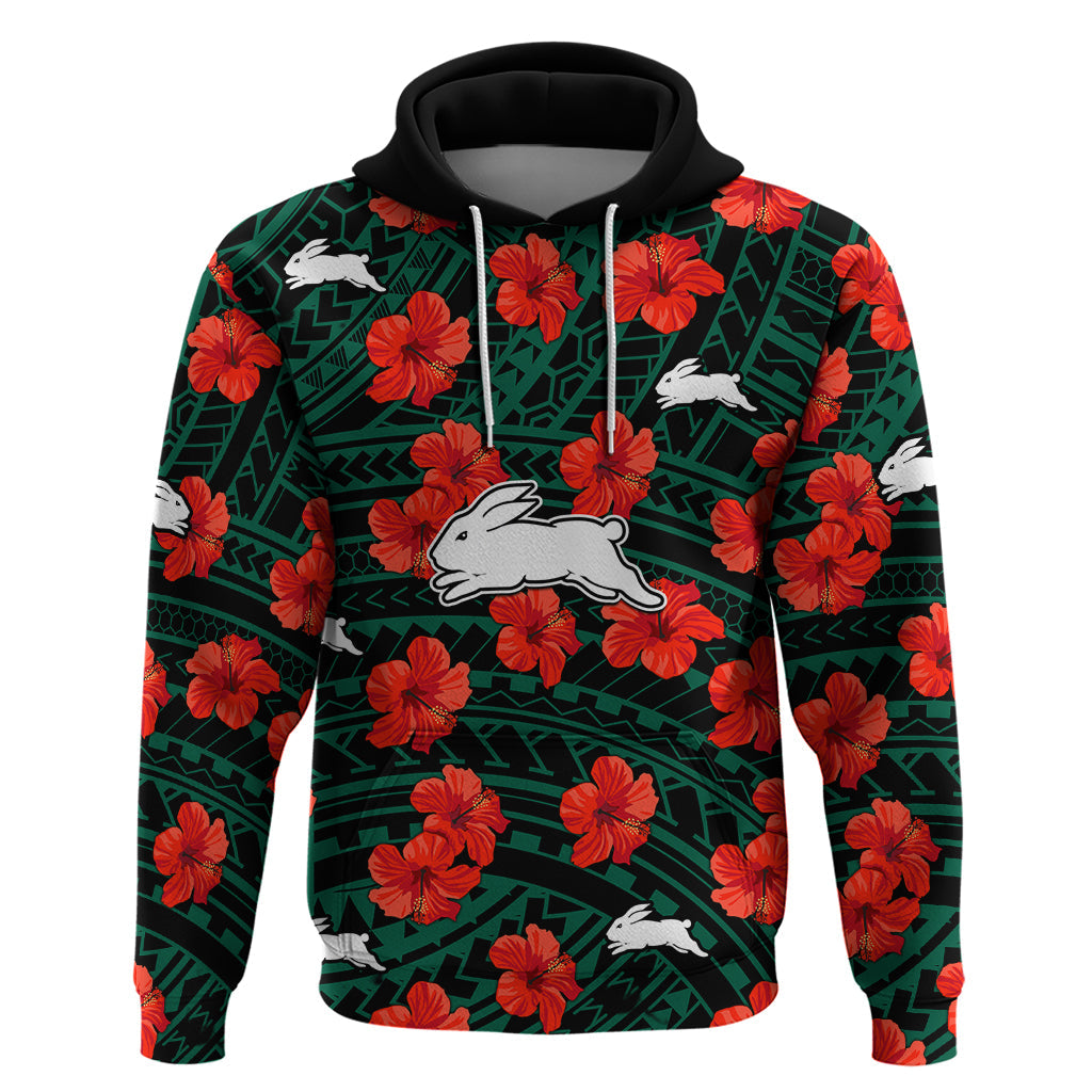 Rabbitohs Rugby Hoodie Polynesian Style With Hibiscus LT9 - Vibe Hoodie Shop