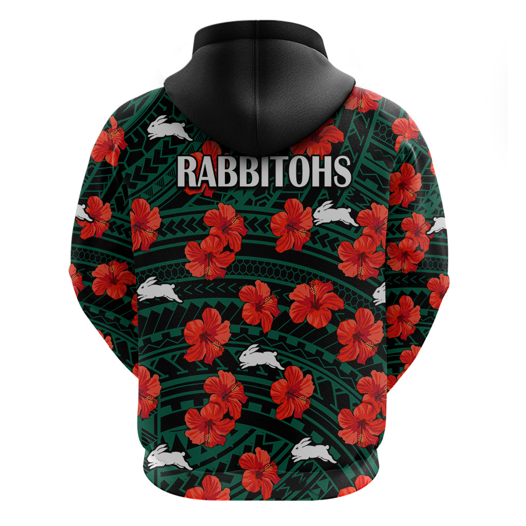 Rabbitohs Rugby Hoodie Polynesian Style With Hibiscus LT9 - Vibe Hoodie Shop