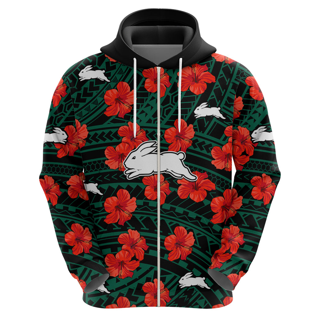 Rabbitohs Rugby Hoodie Polynesian Style With Hibiscus LT9 - Vibe Hoodie Shop