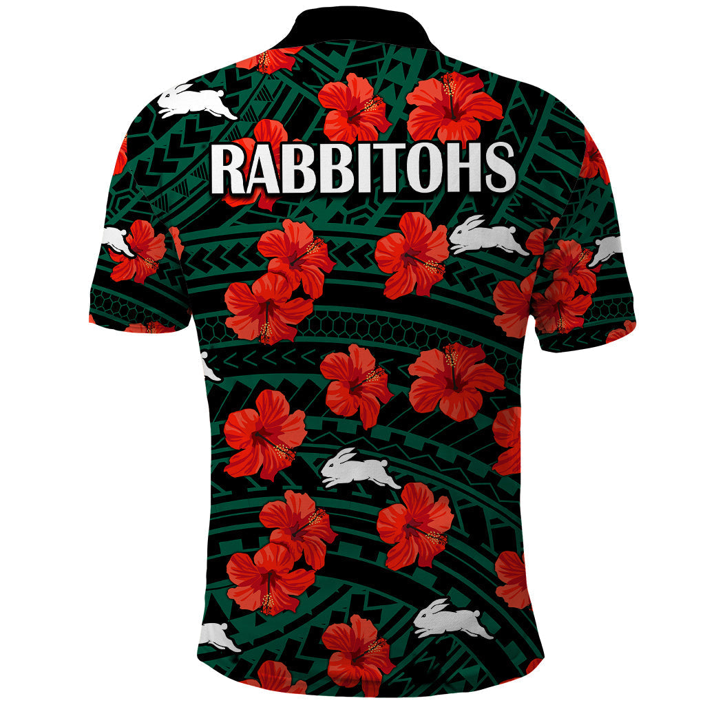 Rabbitohs Rugby Polo Shirt Polynesian Style With Hibiscus LT9 - Vibe Hoodie Shop