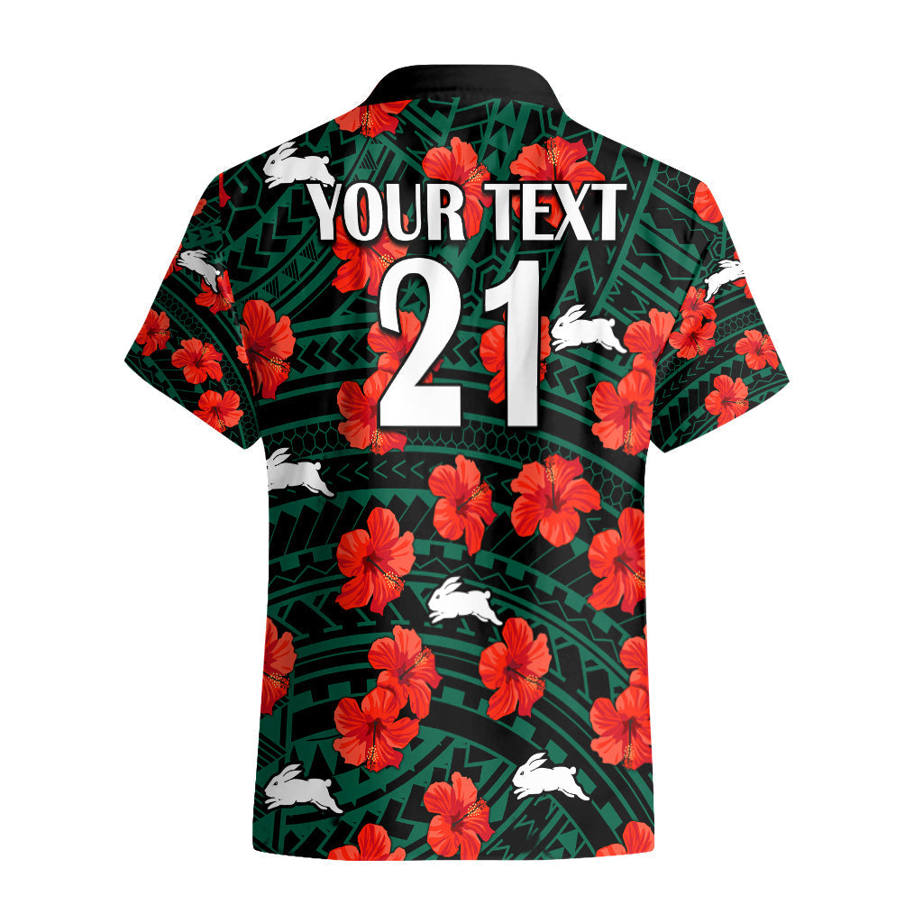 (Custom Text And Number) Rabbitohs Rugby Hawaiian Shirt Polynesian Style With Hibiscus - Vibe Hoodie Shop