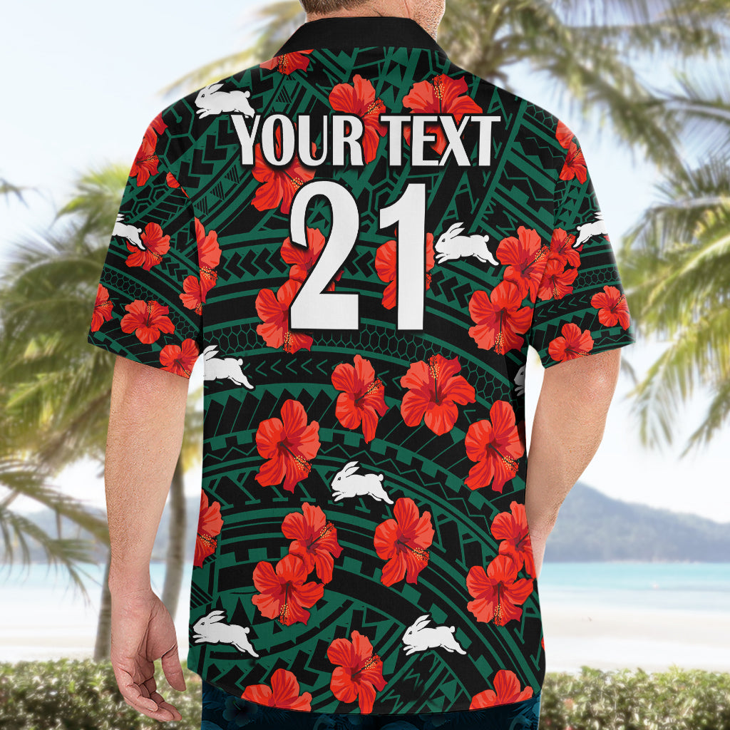 (Custom Text And Number) Rabbitohs Rugby Hawaiian Shirt Polynesian Style With Hibiscus - Vibe Hoodie Shop