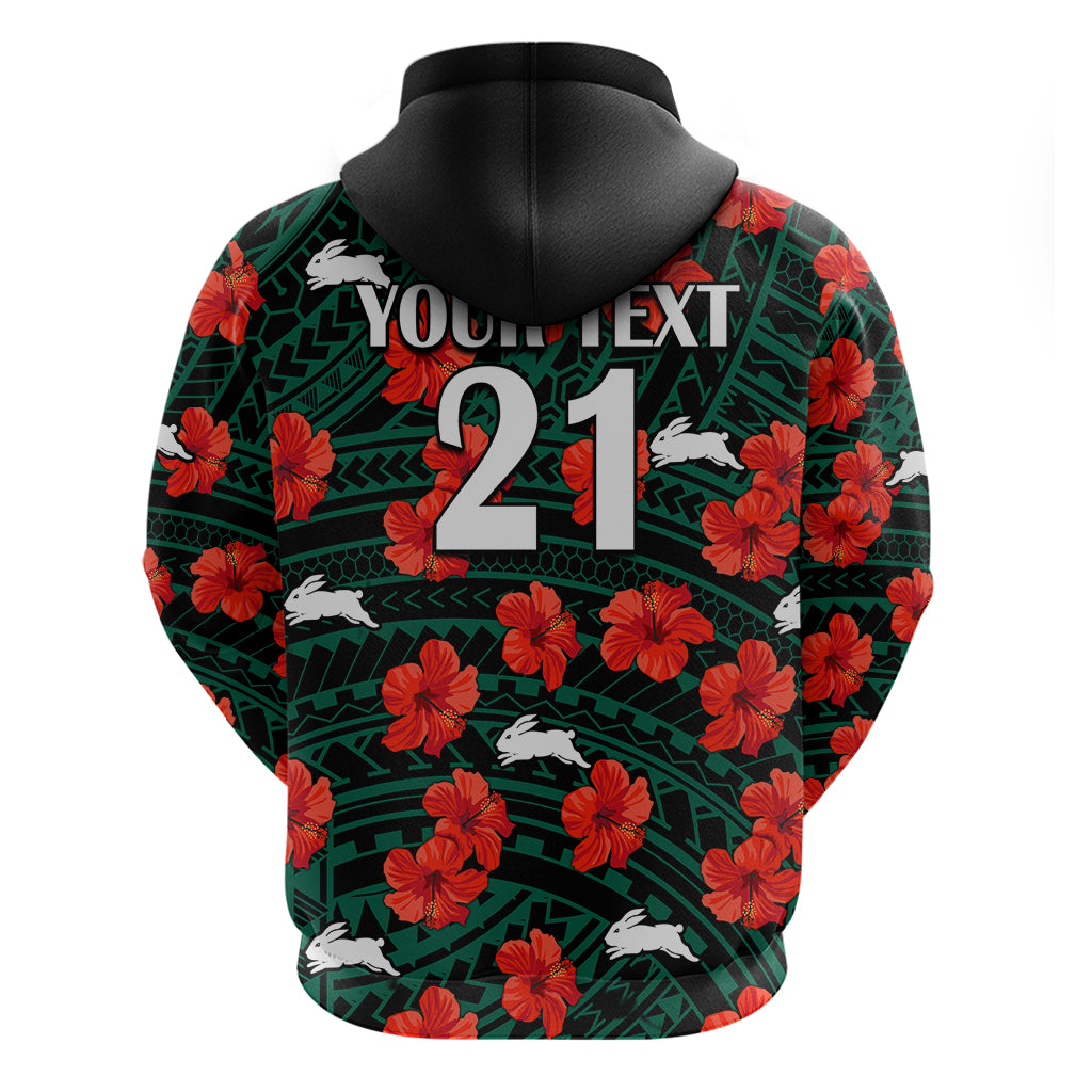 (Custom Text And Number) Rabbitohs Rugby Hoodie Polynesian Style With Hibiscus LT9 - Vibe Hoodie Shop