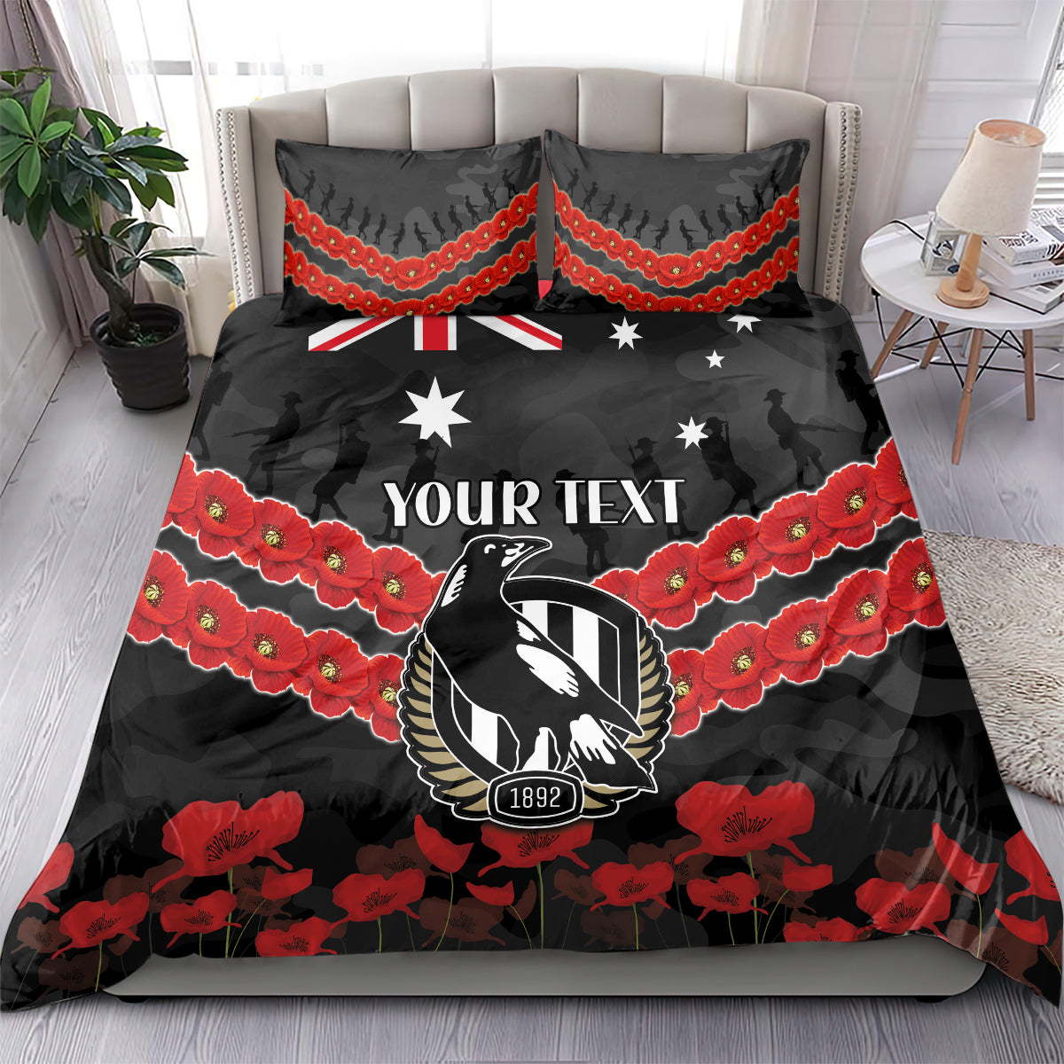 Custom Magpies Football Bedding Set ANZAC Lest We Forget - Vibe Hoodie Shop