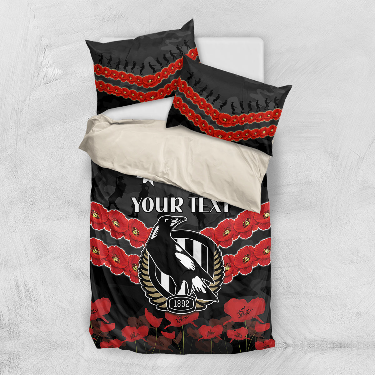 Custom Magpies Football Bedding Set ANZAC Lest We Forget - Vibe Hoodie Shop