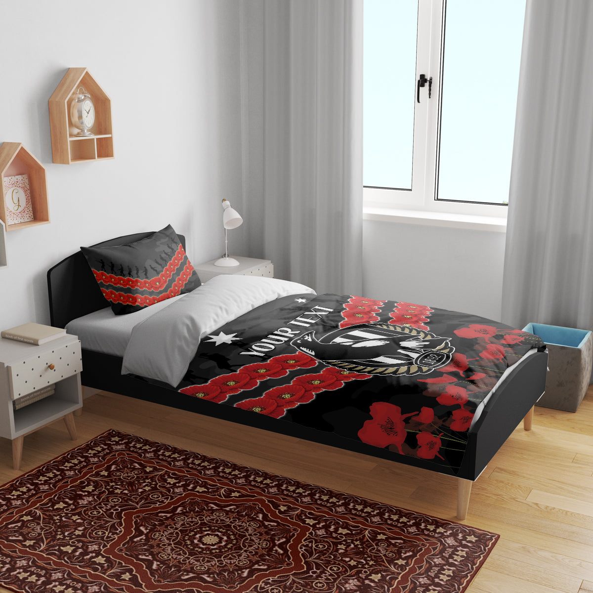 Custom Magpies Football Bedding Set ANZAC Lest We Forget - Vibe Hoodie Shop