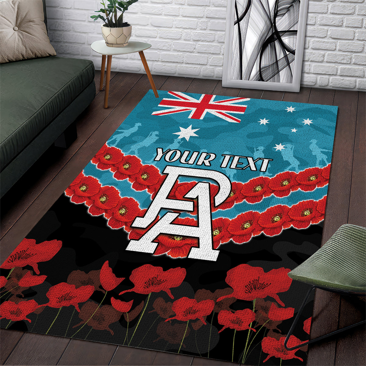 Custom Port Adelaide Power Football Area Rug ANZAC Lest We Forget - Vibe Hoodie Shop