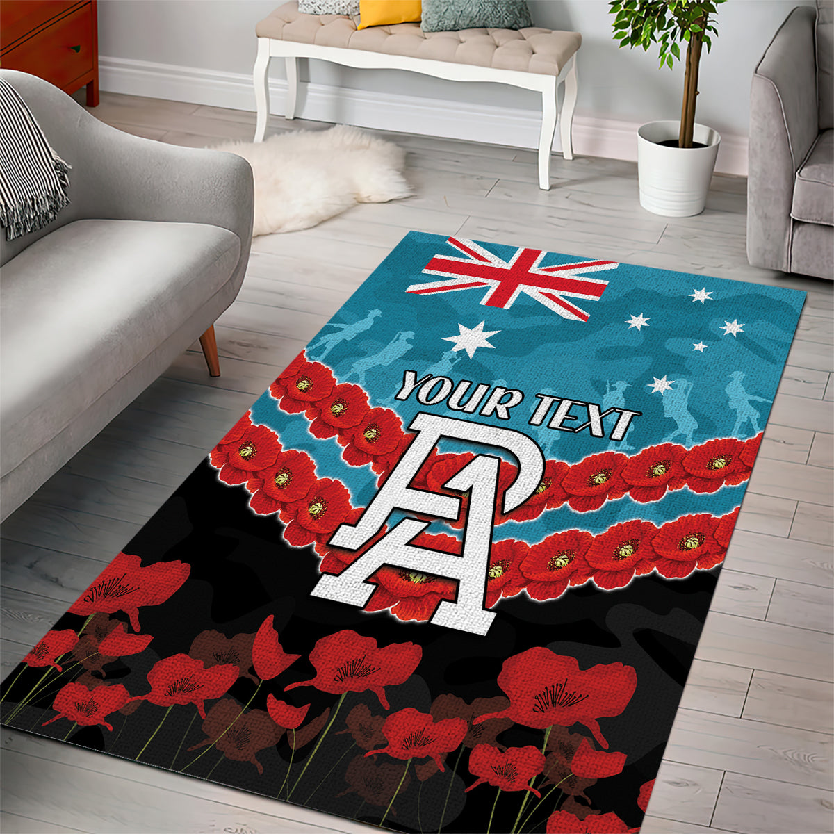 Custom Port Adelaide Power Football Area Rug ANZAC Lest We Forget - Vibe Hoodie Shop