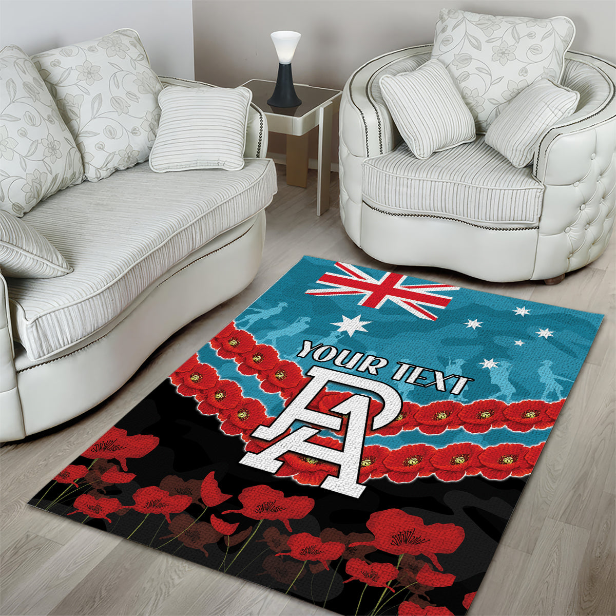 Custom Port Adelaide Power Football Area Rug ANZAC Lest We Forget - Vibe Hoodie Shop