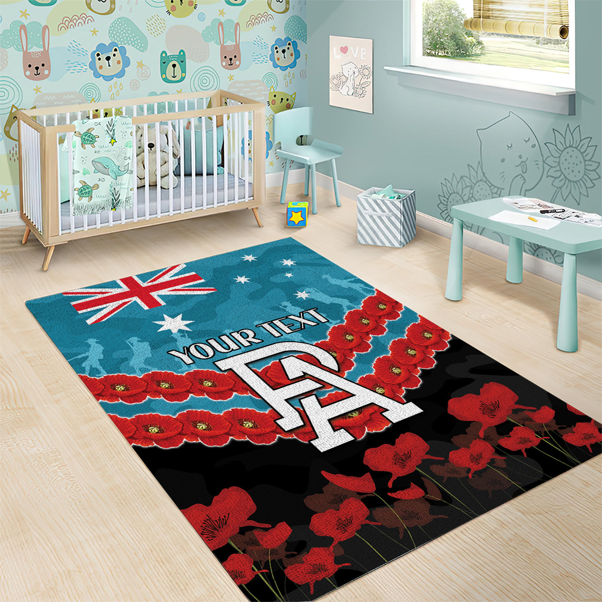 Custom Port Adelaide Power Football Area Rug ANZAC Lest We Forget - Vibe Hoodie Shop