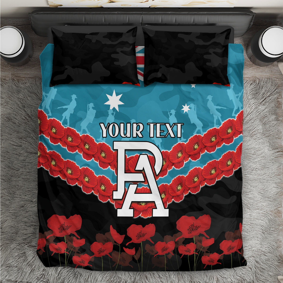Custom Port Adelaide Power Football Bedding Set ANZAC Lest We Forget - Vibe Hoodie Shop