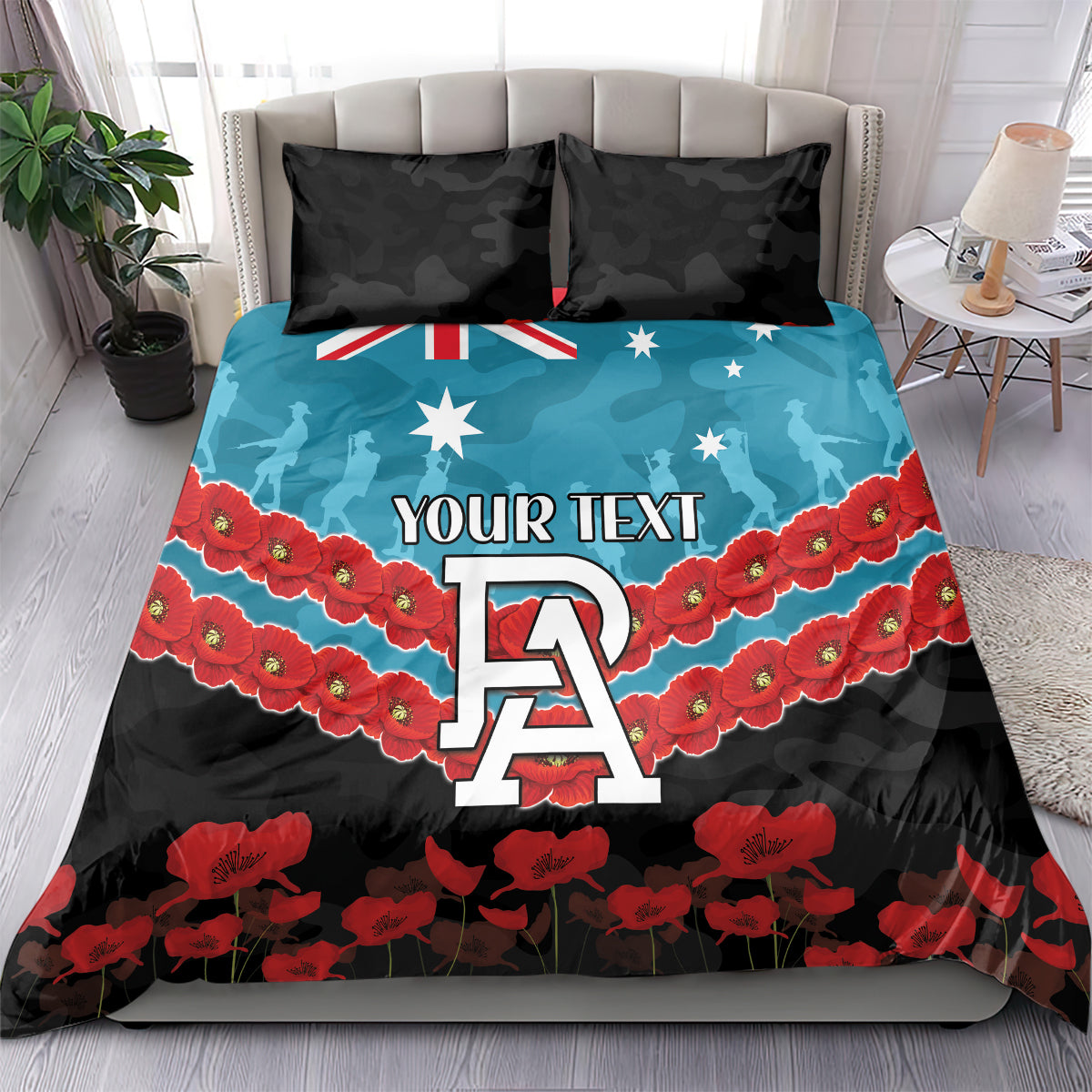 Custom Port Adelaide Power Football Bedding Set ANZAC Lest We Forget - Vibe Hoodie Shop