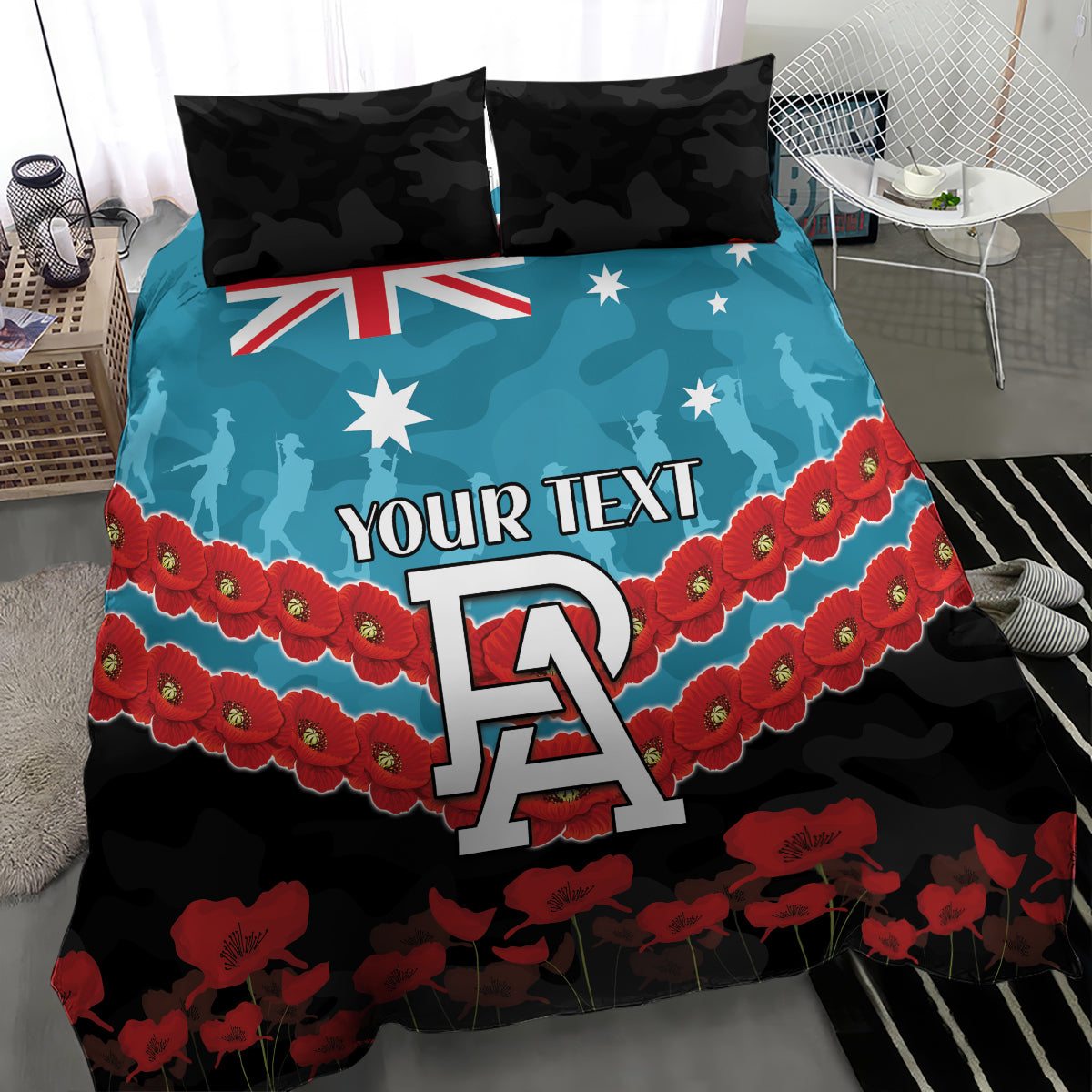 Custom Port Adelaide Power Football Bedding Set ANZAC Lest We Forget - Vibe Hoodie Shop
