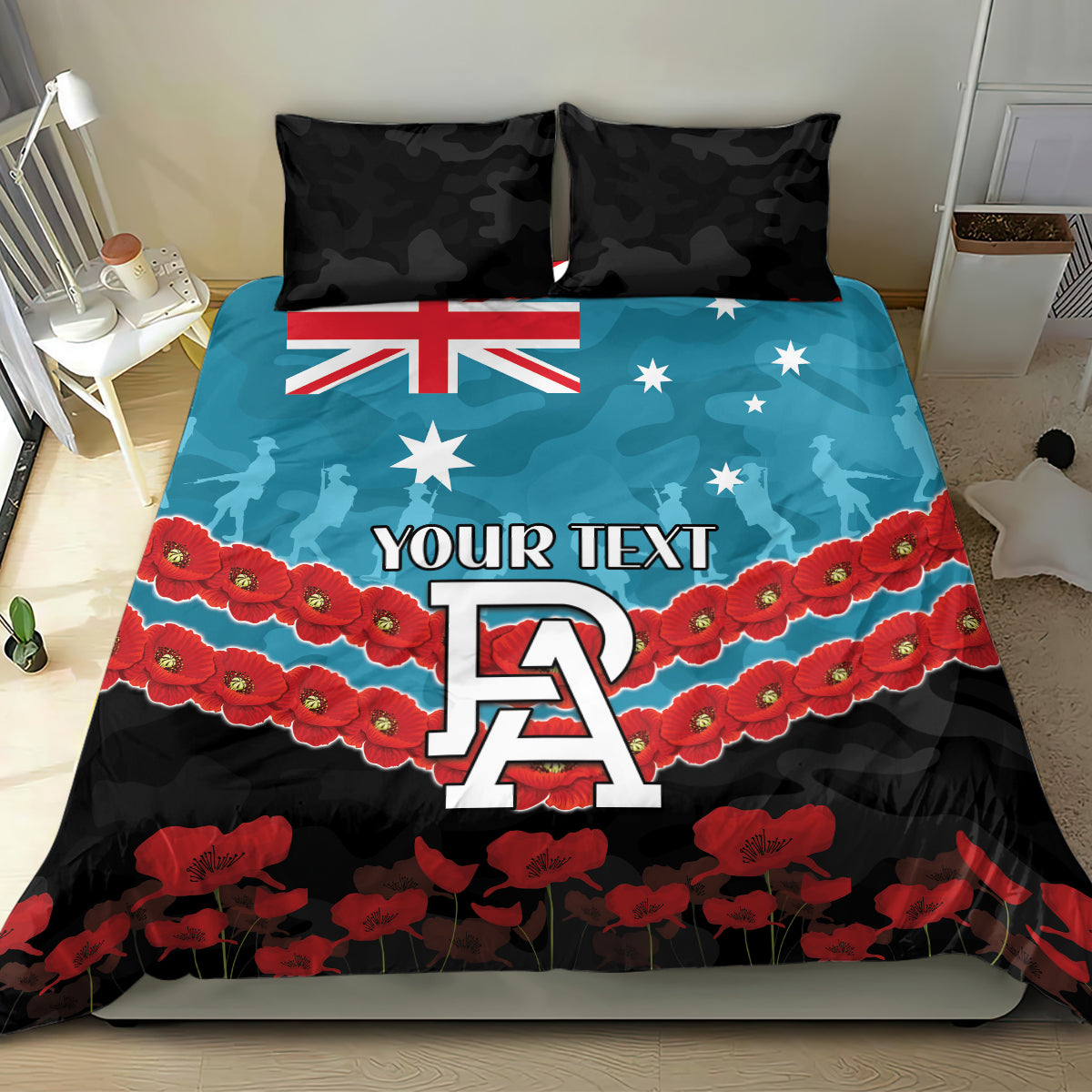 Custom Port Adelaide Power Football Bedding Set ANZAC Lest We Forget - Vibe Hoodie Shop