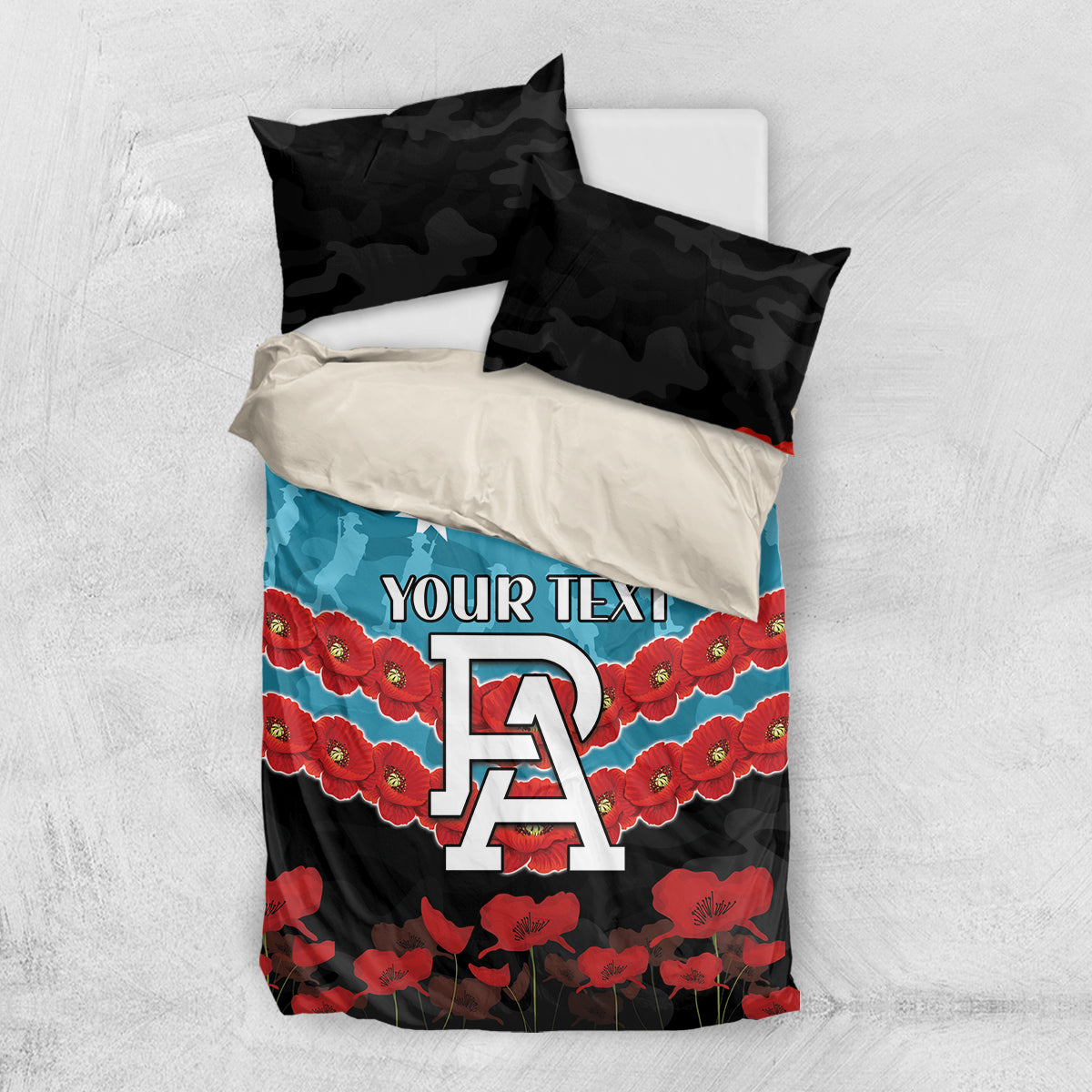 Custom Port Adelaide Power Football Bedding Set ANZAC Lest We Forget - Vibe Hoodie Shop