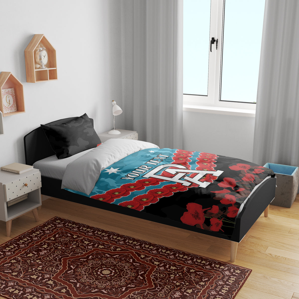 Custom Port Adelaide Power Football Bedding Set ANZAC Lest We Forget - Vibe Hoodie Shop