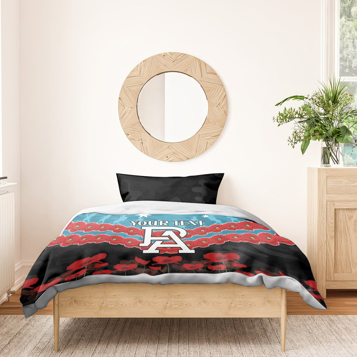 Custom Port Adelaide Power Football Bedding Set ANZAC Lest We Forget - Vibe Hoodie Shop