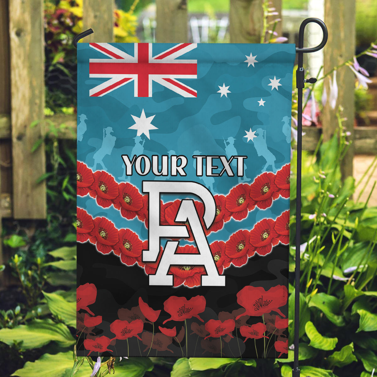 Custom Port Adelaide Power Football Garden Flag ANZAC Lest We Forget - Vibe Hoodie Shop