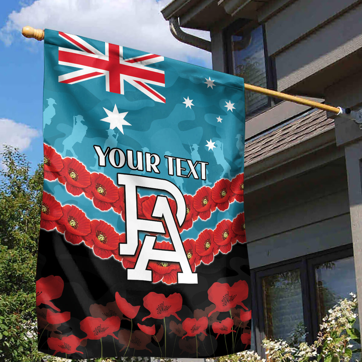 Custom Port Adelaide Power Football Garden Flag ANZAC Lest We Forget - Vibe Hoodie Shop