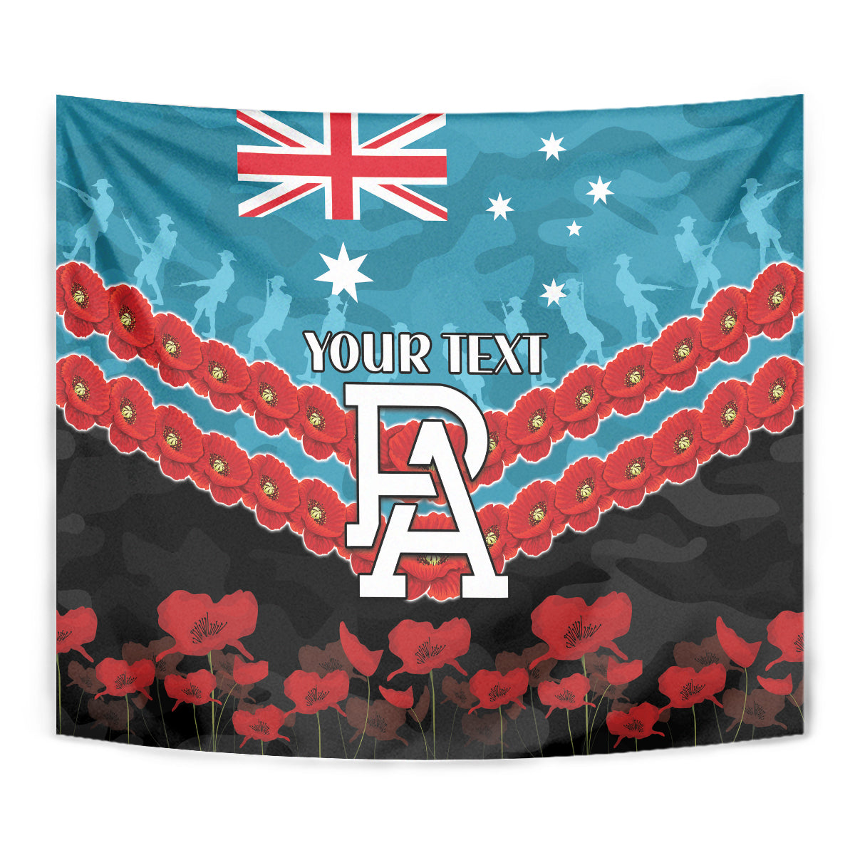 Custom Port Adelaide Power Football Tapestry ANZAC Lest We Forget - Vibe Hoodie Shop