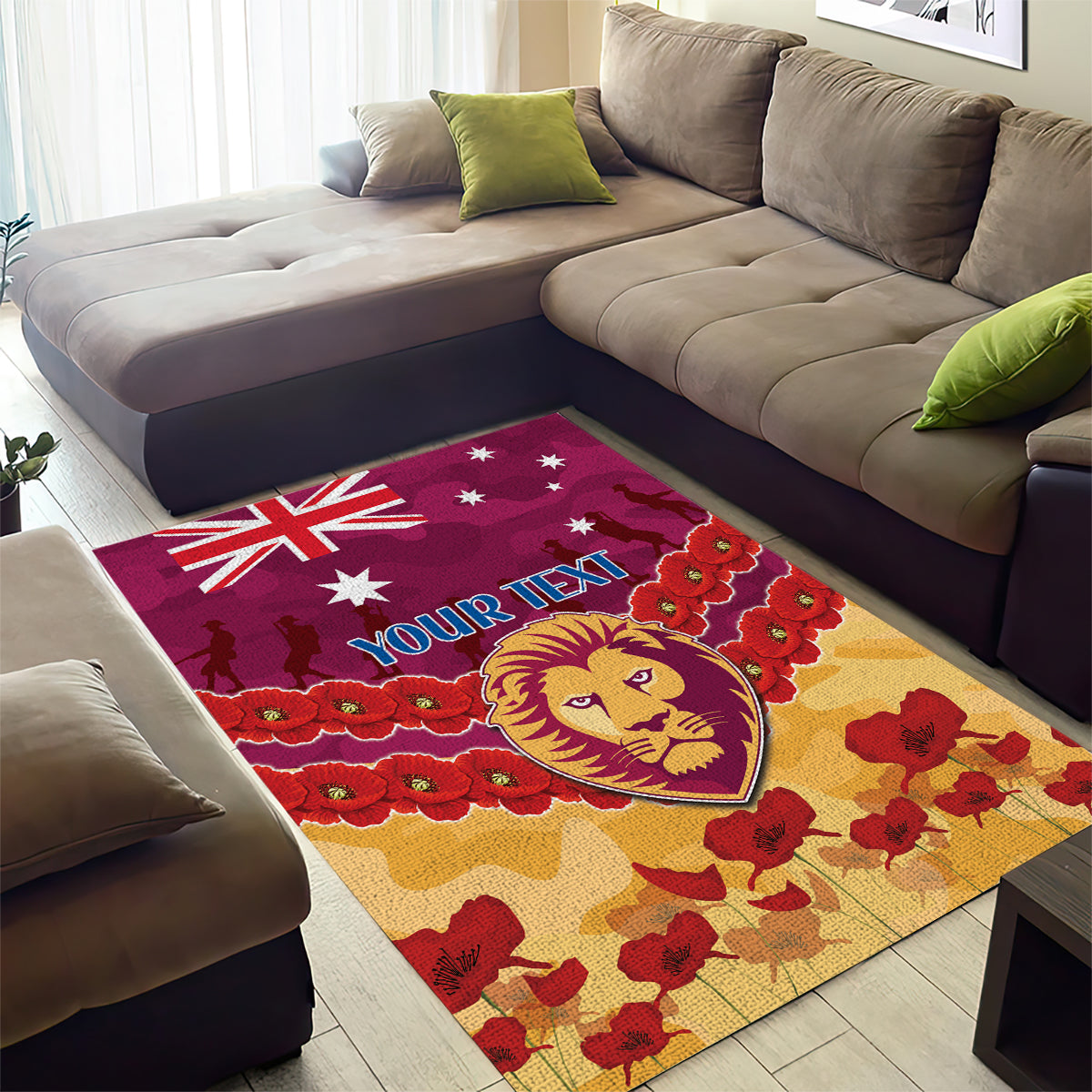 Custom Brisbane Lions Football Area Rug ANZAC Lest We Forget - Vibe Hoodie Shop