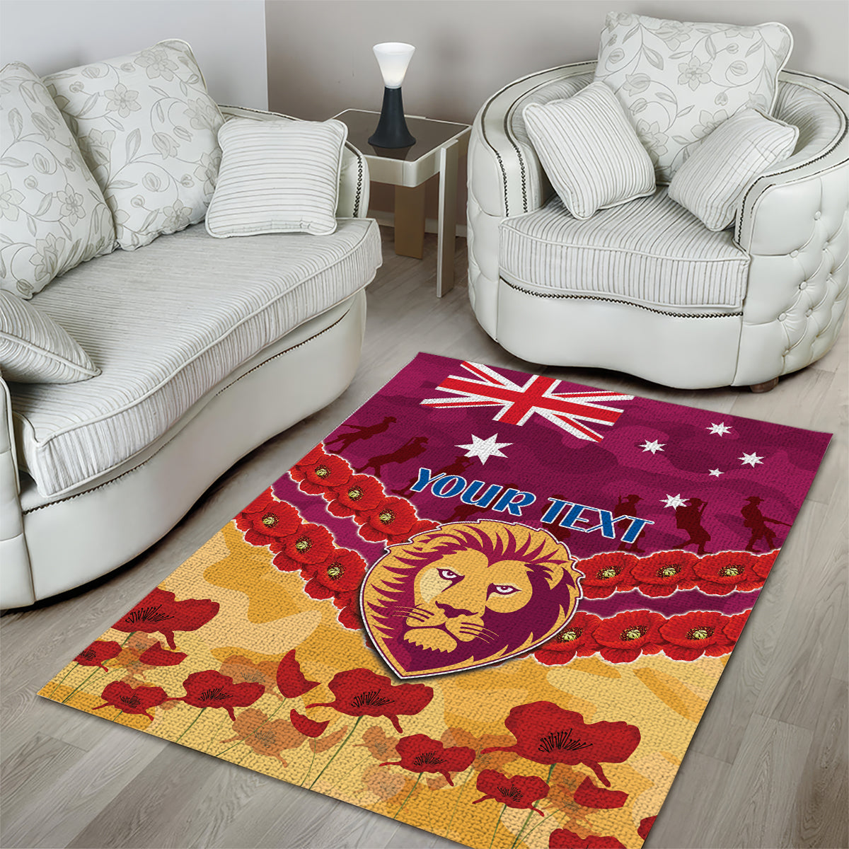 Custom Brisbane Lions Football Area Rug ANZAC Lest We Forget - Vibe Hoodie Shop