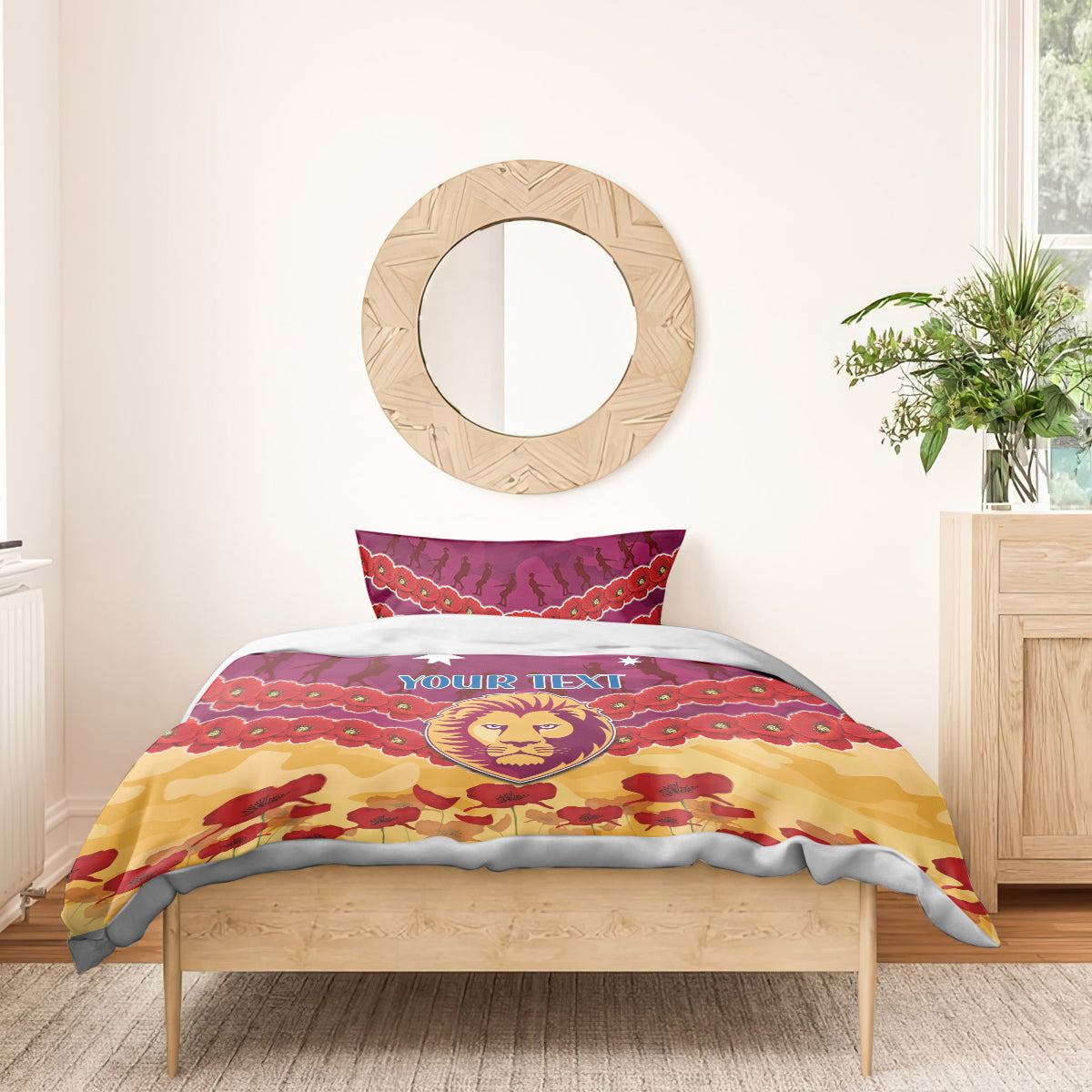 Custom Brisbane Lions Football Bedding Set ANZAC Lest We Forget - Vibe Hoodie Shop