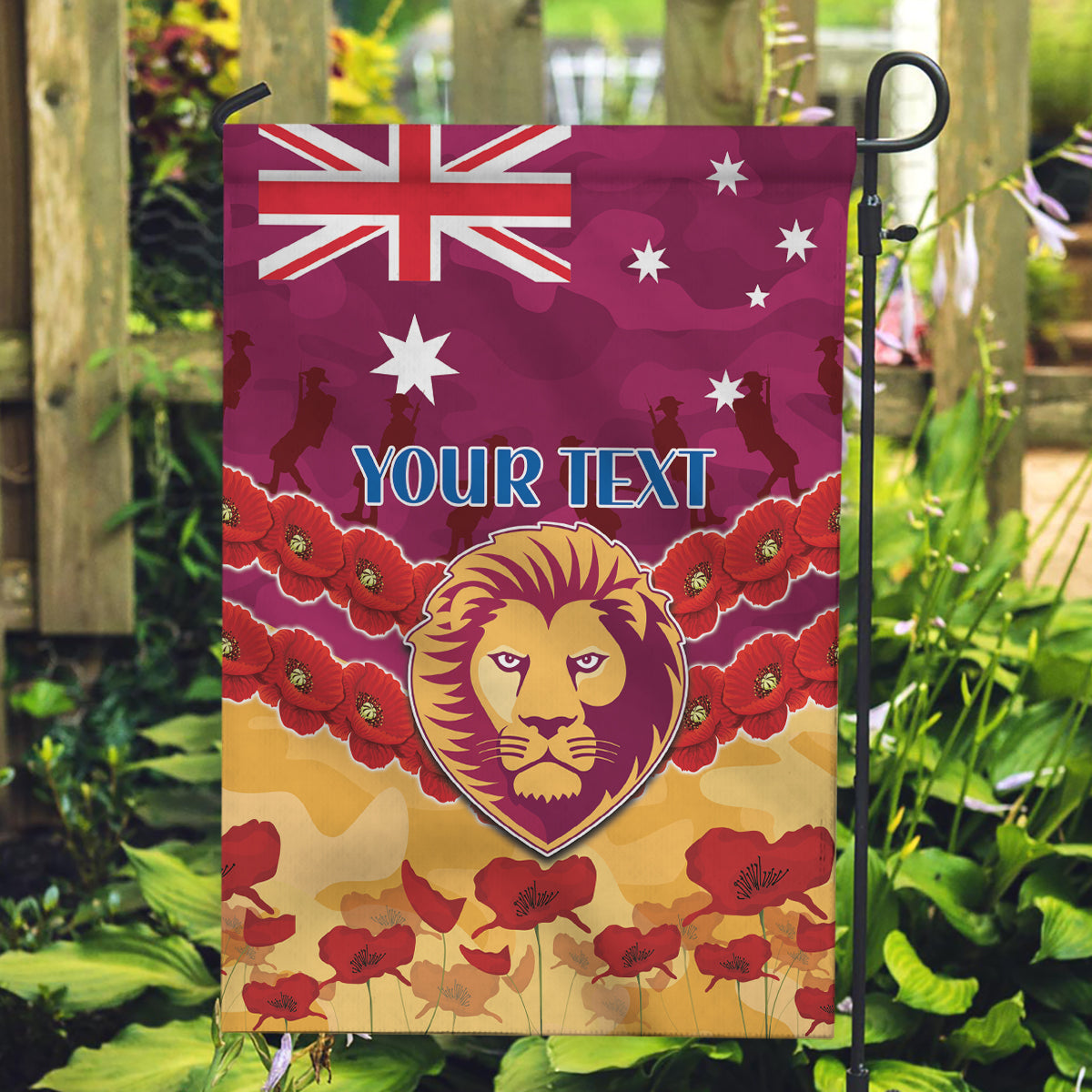 Custom Brisbane Lions Football Garden Flag ANZAC Lest We Forget - Vibe Hoodie Shop