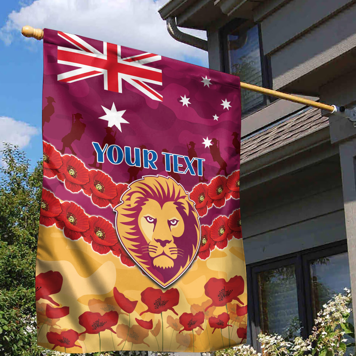 Custom Brisbane Lions Football Garden Flag ANZAC Lest We Forget - Vibe Hoodie Shop