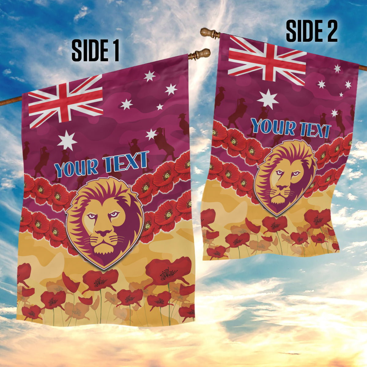 Custom Brisbane Lions Football Garden Flag ANZAC Lest We Forget - Vibe Hoodie Shop