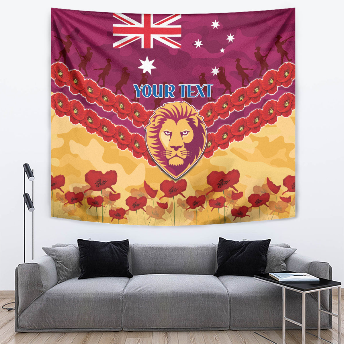 Custom Brisbane Lions Football Tapestry ANZAC Lest We Forget - Vibe Hoodie Shop