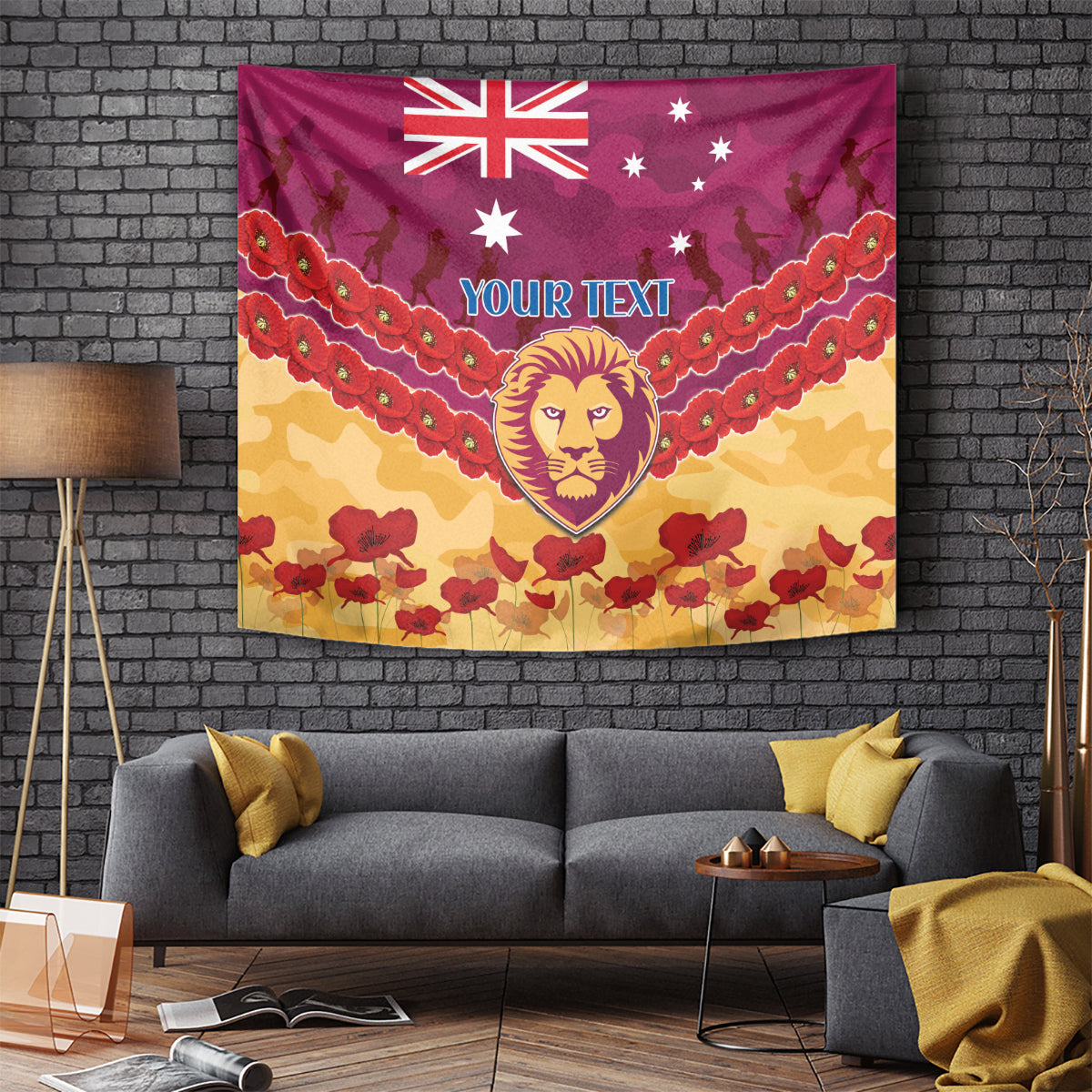 Custom Brisbane Lions Football Tapestry ANZAC Lest We Forget - Vibe Hoodie Shop