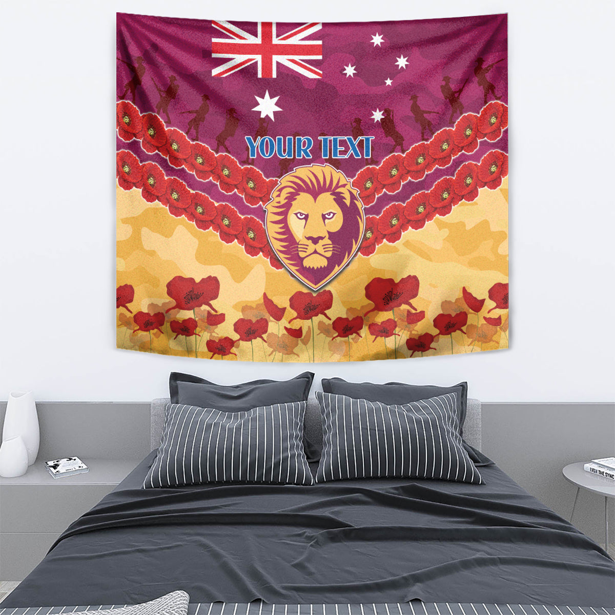 Custom Brisbane Lions Football Tapestry ANZAC Lest We Forget - Vibe Hoodie Shop