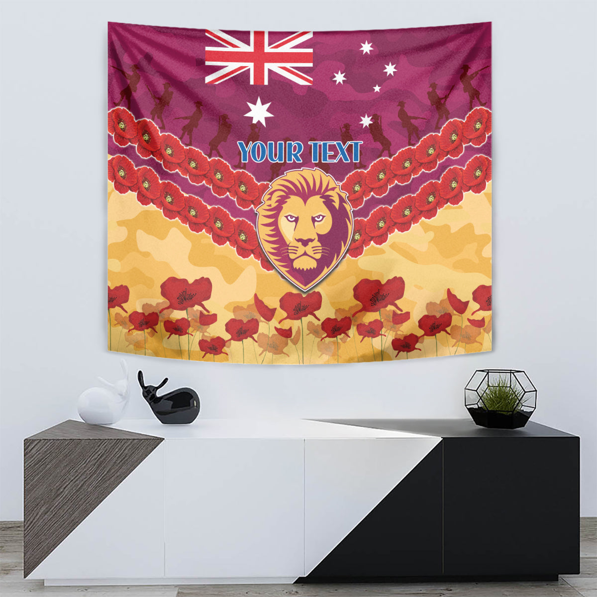 Custom Brisbane Lions Football Tapestry ANZAC Lest We Forget - Vibe Hoodie Shop