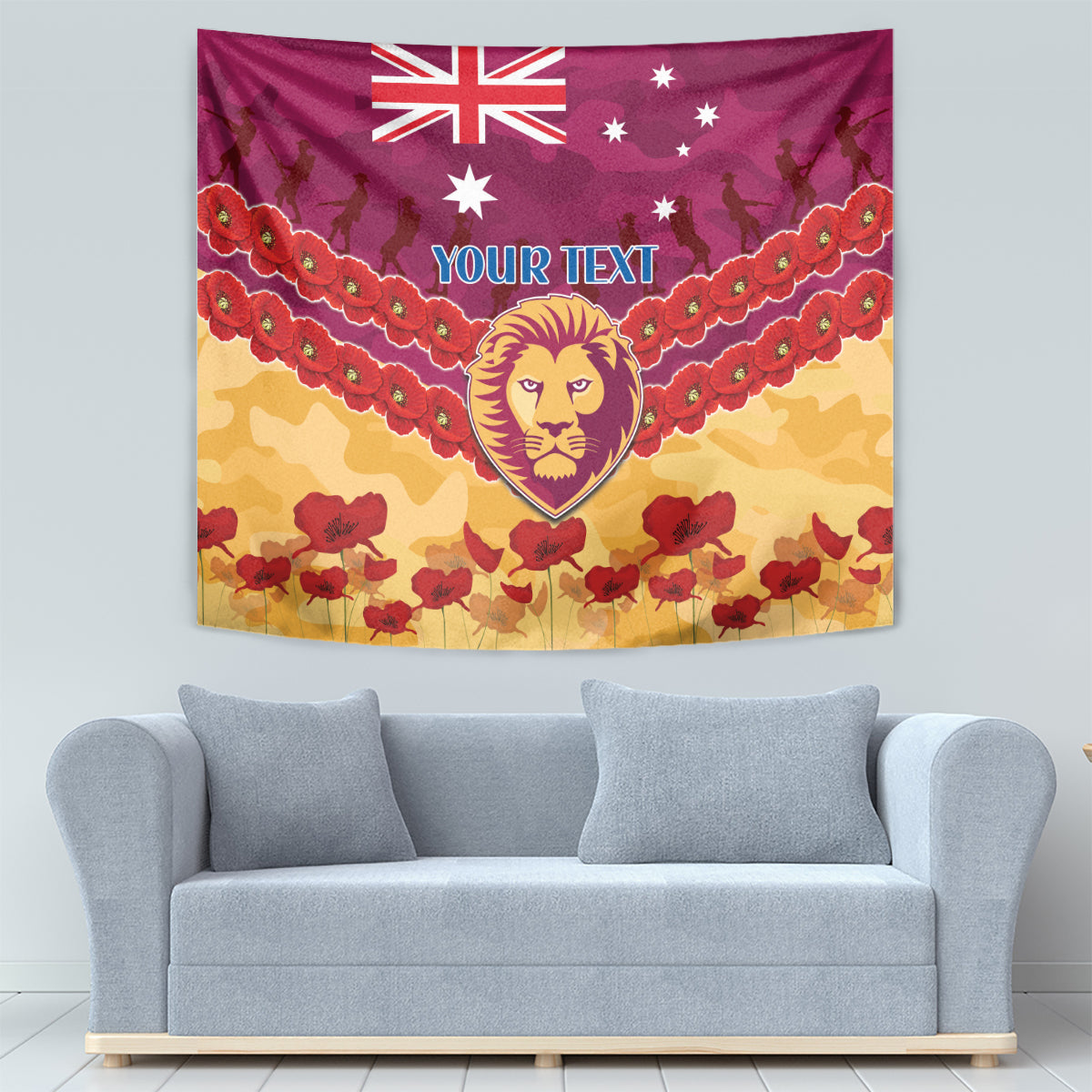 Custom Brisbane Lions Football Tapestry ANZAC Lest We Forget - Vibe Hoodie Shop