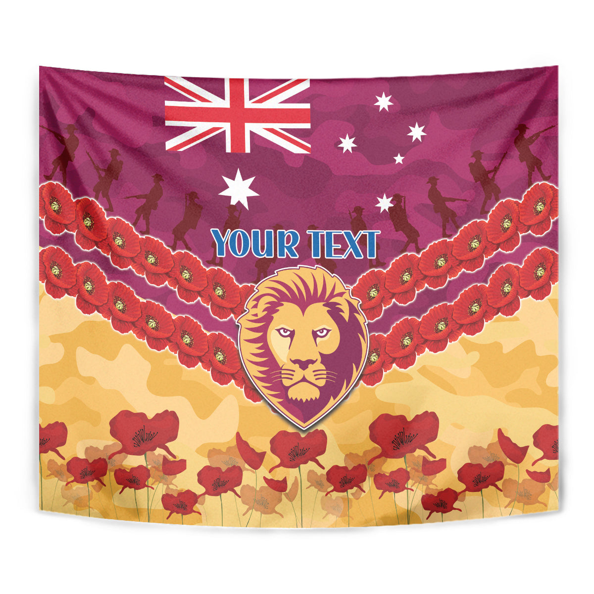 Custom Brisbane Lions Football Tapestry ANZAC Lest We Forget - Vibe Hoodie Shop