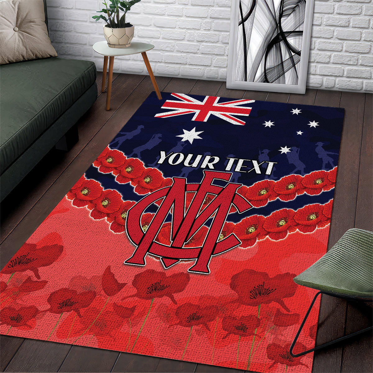 Custom Demons Football Area Rug ANZAC Lest We Forget - Vibe Hoodie Shop