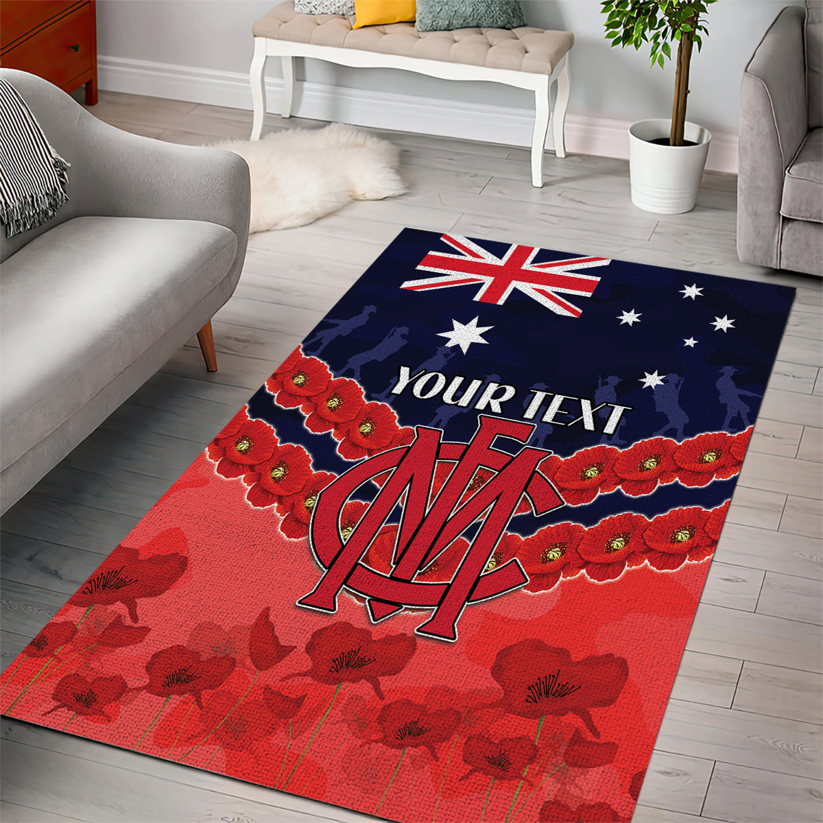 Custom Demons Football Area Rug ANZAC Lest We Forget - Vibe Hoodie Shop