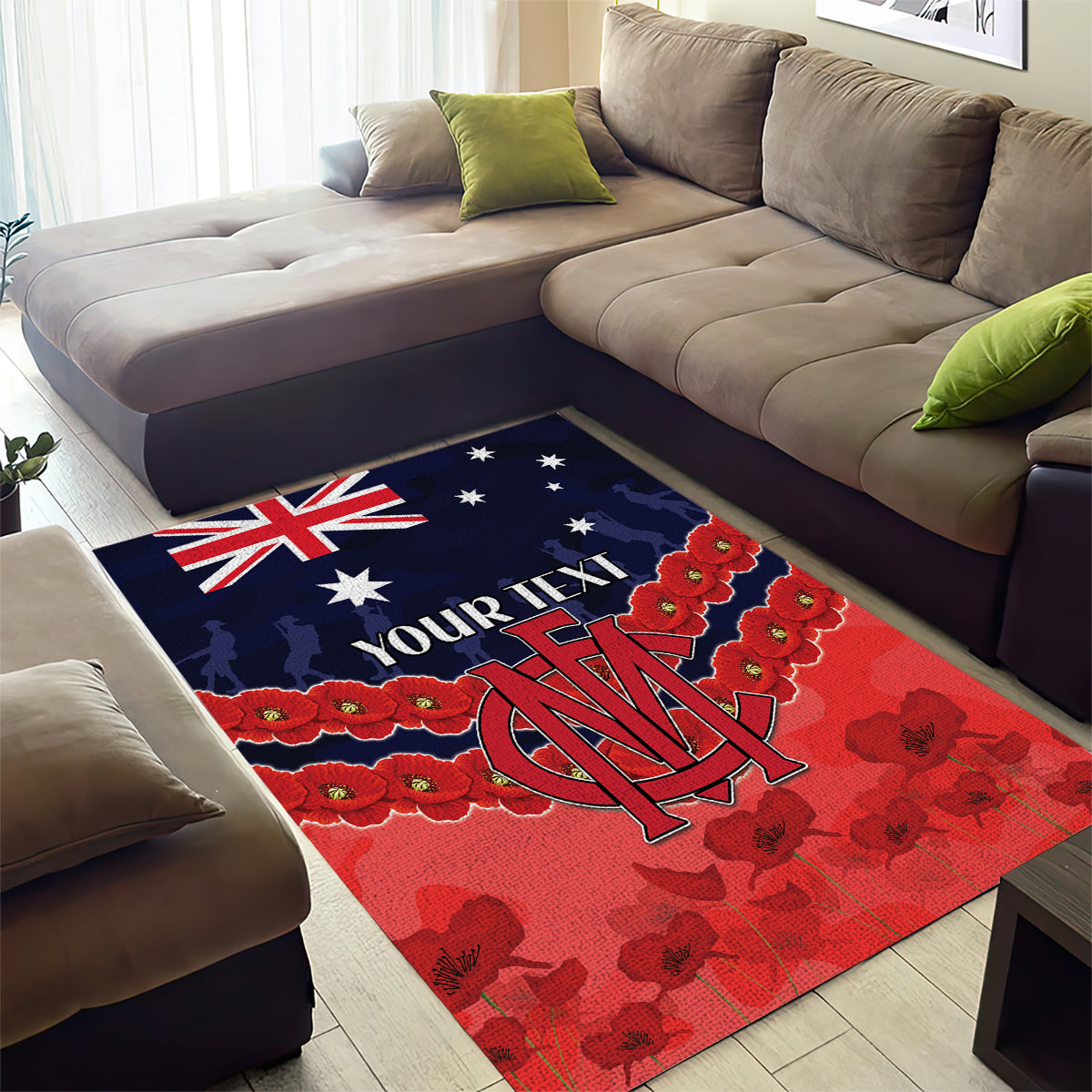 Custom Demons Football Area Rug ANZAC Lest We Forget - Vibe Hoodie Shop