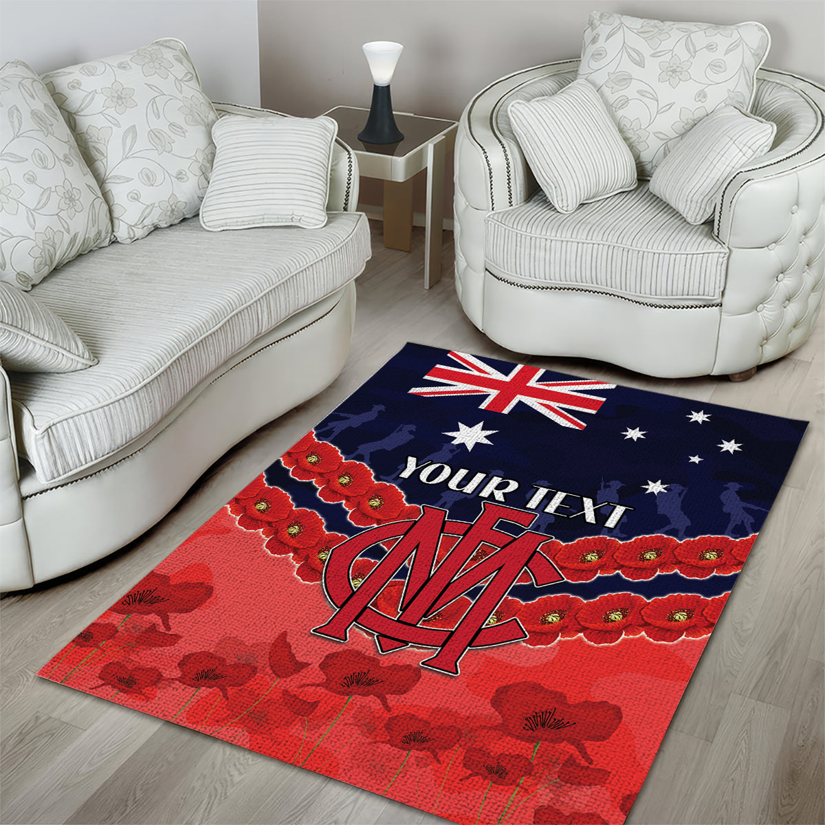 Custom Demons Football Area Rug ANZAC Lest We Forget - Vibe Hoodie Shop