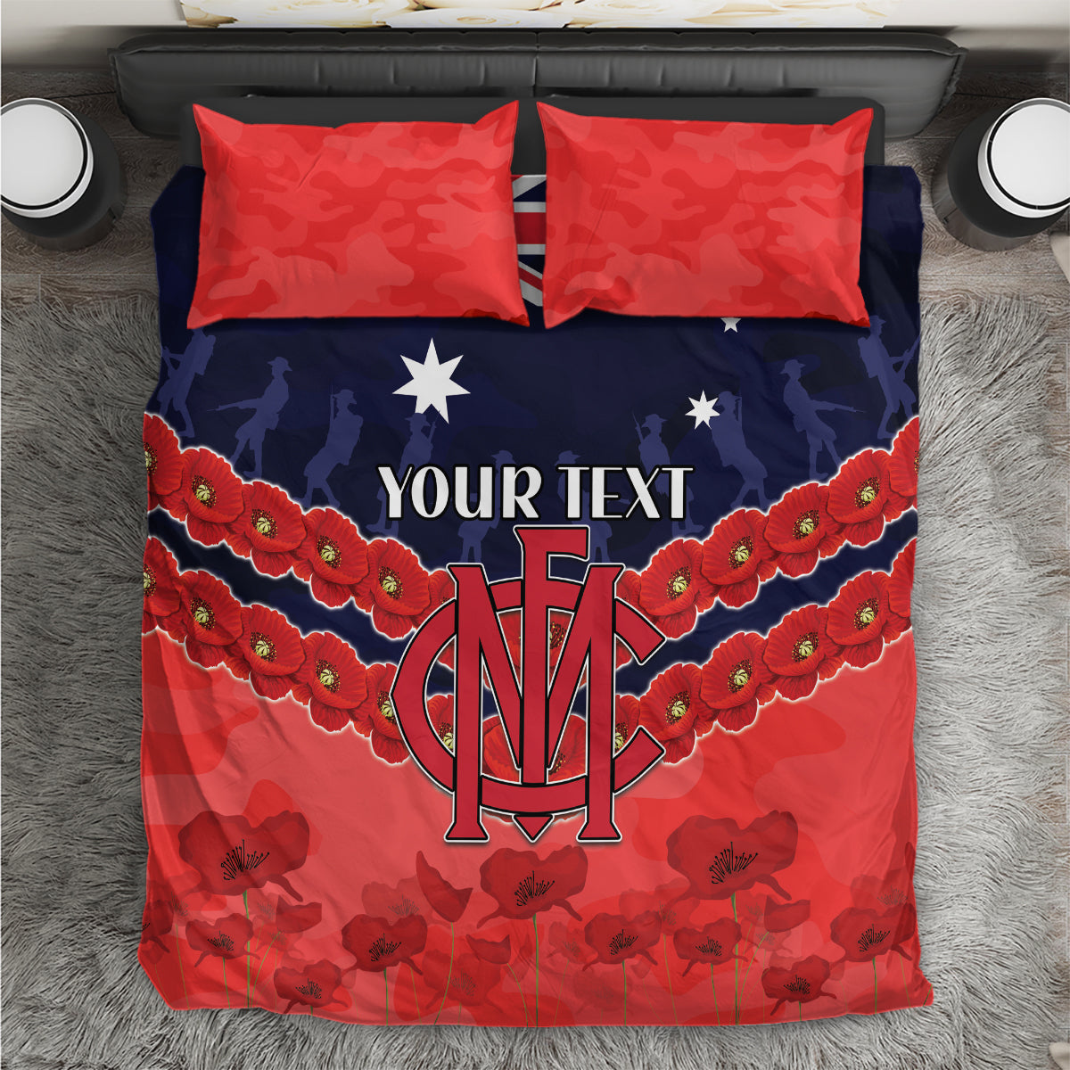 Custom Demons Football Bedding Set ANZAC Lest We Forget - Vibe Hoodie Shop