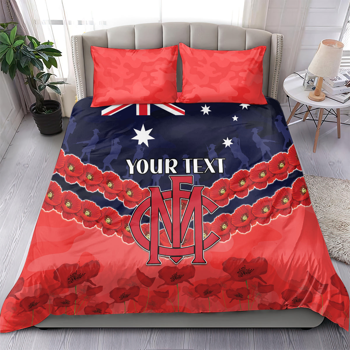 Custom Demons Football Bedding Set ANZAC Lest We Forget - Vibe Hoodie Shop