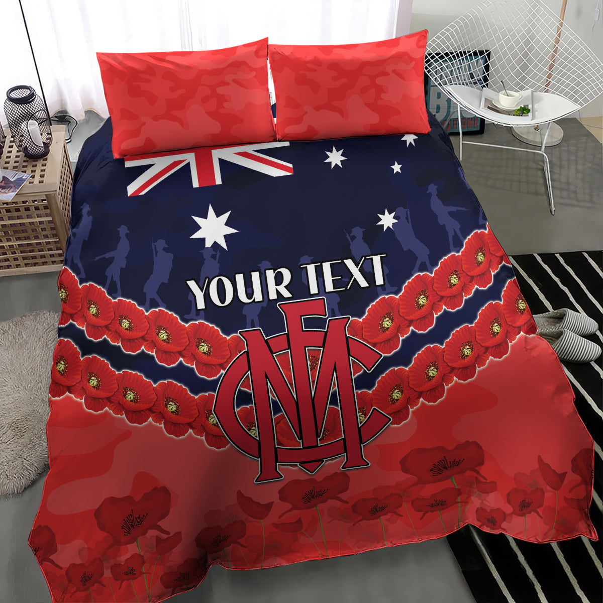 Custom Demons Football Bedding Set ANZAC Lest We Forget - Vibe Hoodie Shop