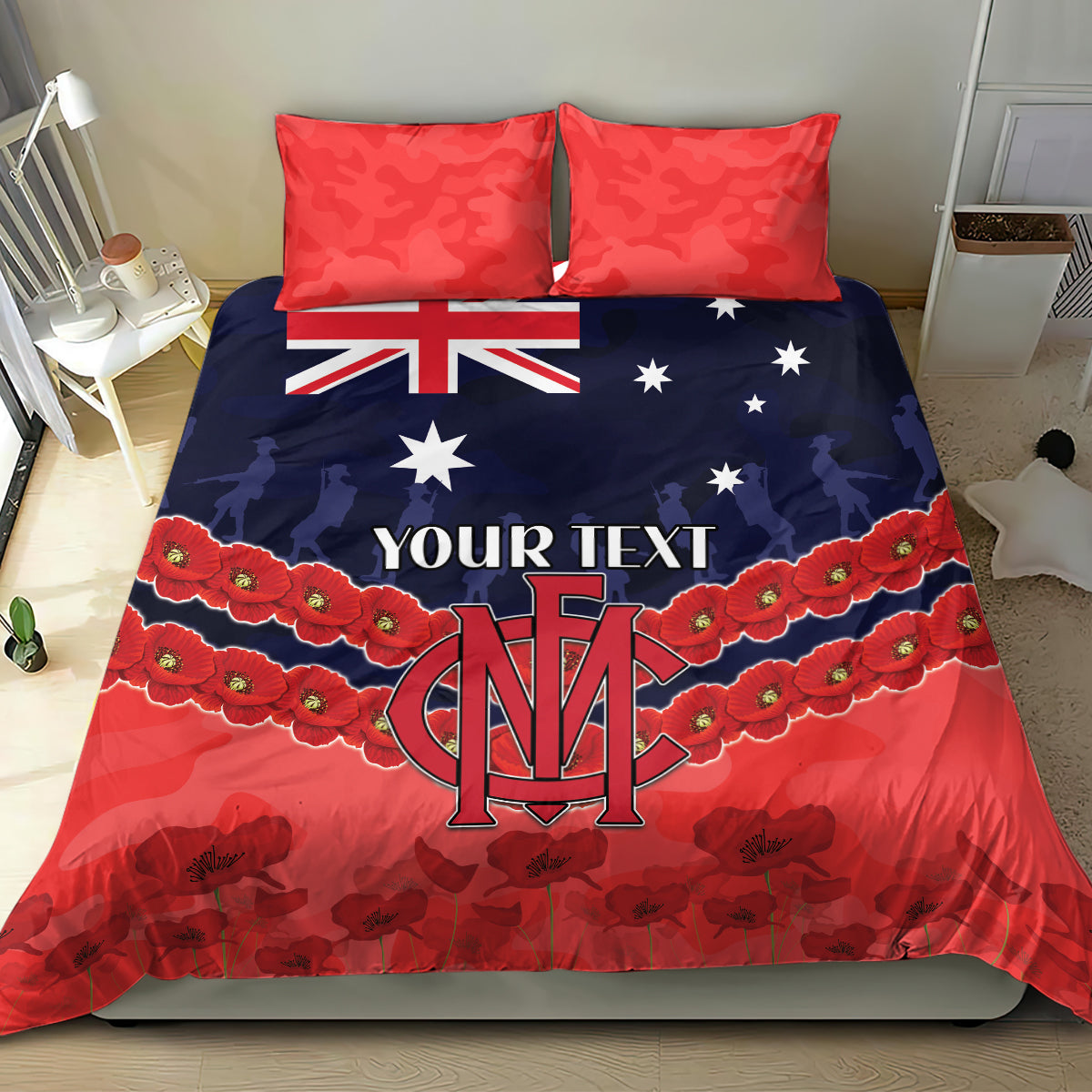 Custom Demons Football Bedding Set ANZAC Lest We Forget - Vibe Hoodie Shop